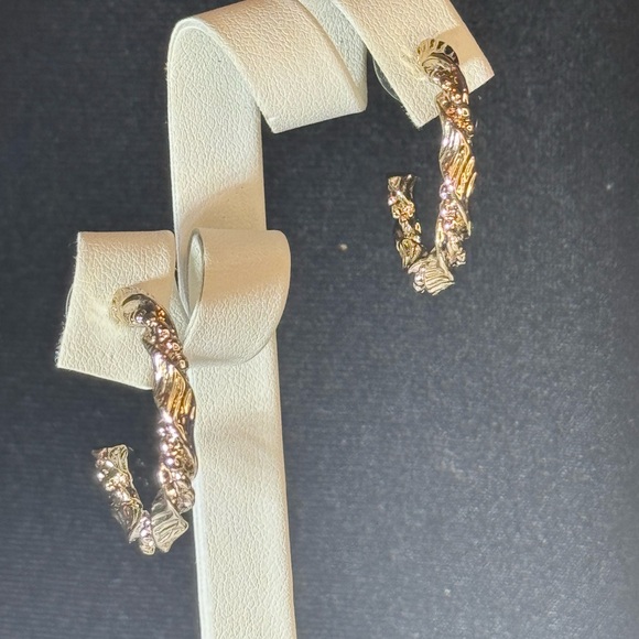 EXPRESS Gold Tone Textured Open Hoop Earnings - Picture 4 of 11